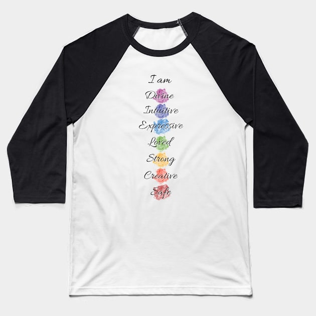 Color Chakra Energy Affirmation Baseball T-Shirt by Bluepress